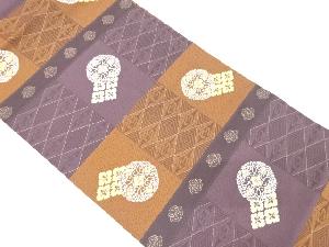 リサイクル　横段に向かい鶴・花模様織り出し名古屋帯